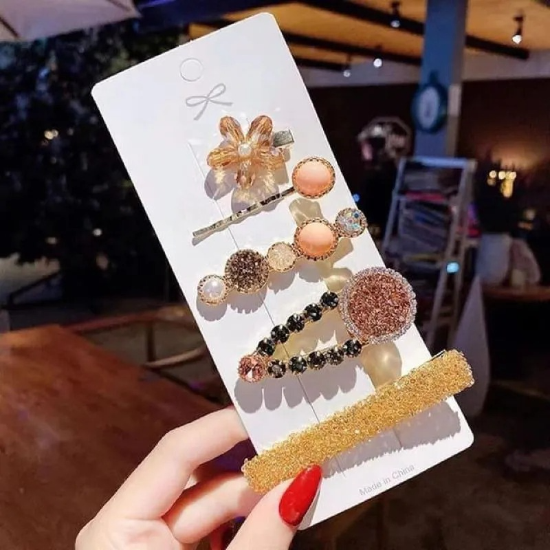 Sweet Pearl & Rhinestone Hair Clips (5 pcs)